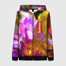 Толстовка на молнии женская Красочный цветочный узор Лето Colorful Floral Patt, цвет: 3D-черный