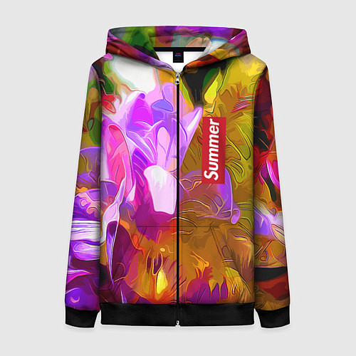 Женская толстовка на молнии Красочный цветочный узор Лето Colorful Floral Patt / 3D-Черный – фото 1