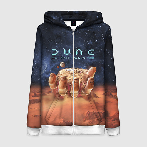 Женская толстовка на молнии Dune: Spice Wars песчаные дюны и рука с базой / 3D-Белый – фото 1