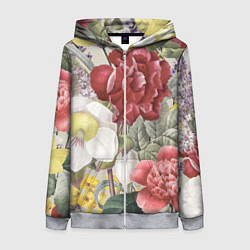 Толстовка на молнии женская Цветы Красочный Садовый Букет, цвет: 3D-меланж
