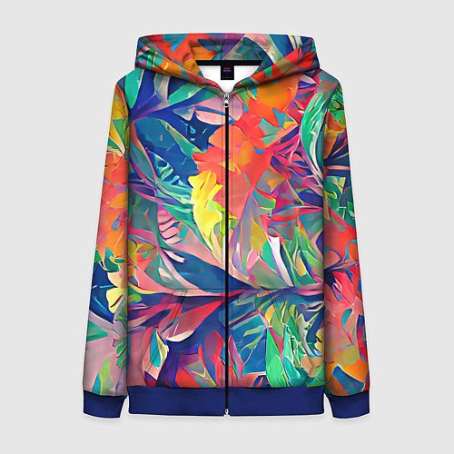 Женская толстовка на молнии Летний тропический принт / 3D-Синий – фото 1