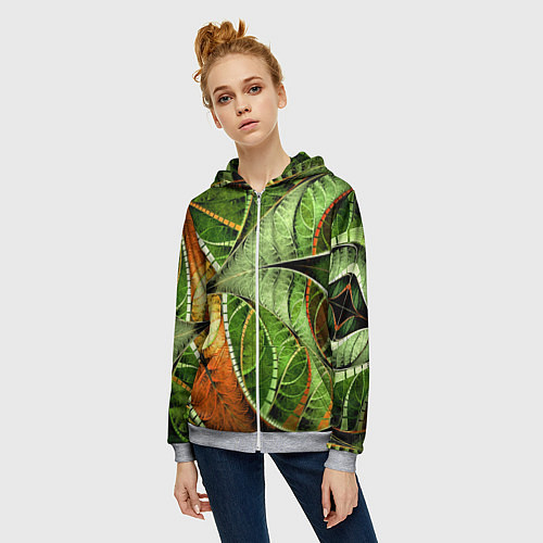 Женская толстовка на молнии Растительный абстрактный фрактальный паттерн Veget / 3D-Меланж – фото 3