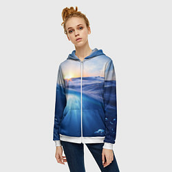 Толстовка на молнии женская Грань между небом и водой, цвет: 3D-белый — фото 2