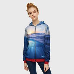 Толстовка на молнии женская Грань между небом и водой, цвет: 3D-красный — фото 2