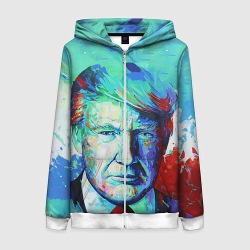 Женская толстовка на молнии Дональд Трамп арт / 3D-Белый – фото 1
