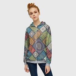 Толстовка на молнии женская Мандала орнамент, цвет: 3D-меланж — фото 2