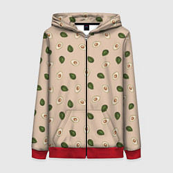 Толстовка на молнии женская Авокадо на бежевом паттерн, цвет: 3D-красный