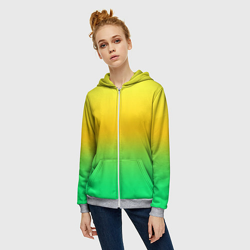 Женская толстовка на молнии Неоновый градиентный желто-зеленый фон / 3D-Меланж – фото 3