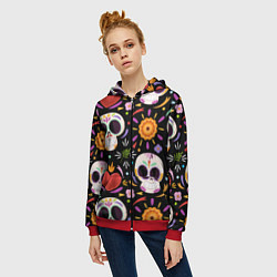Толстовка на молнии женская Веселые черепа в цветах, цвет: 3D-красный — фото 2