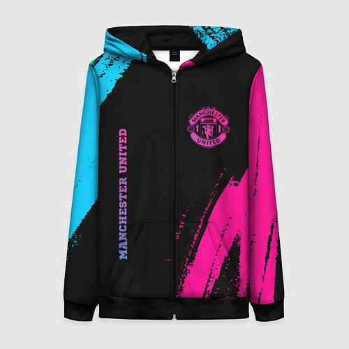 Женская толстовка на молнии Manchester United Neon Gradient / 3D-Черный – фото 1