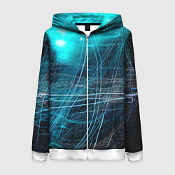 Женская толстовка на молнии Неоновые волны и линии - Голубой