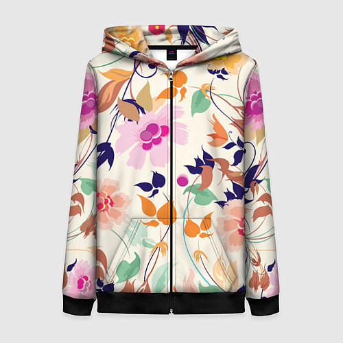 Женская толстовка на молнии Summer floral pattern / 3D-Черный – фото 1