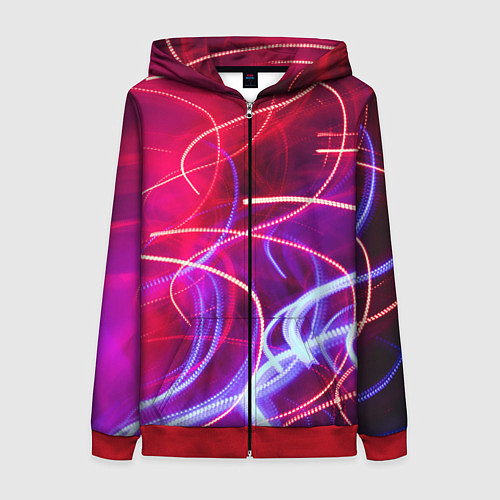 Женская толстовка на молнии Неоновые линии и фонари - Красный / 3D-Красный – фото 1