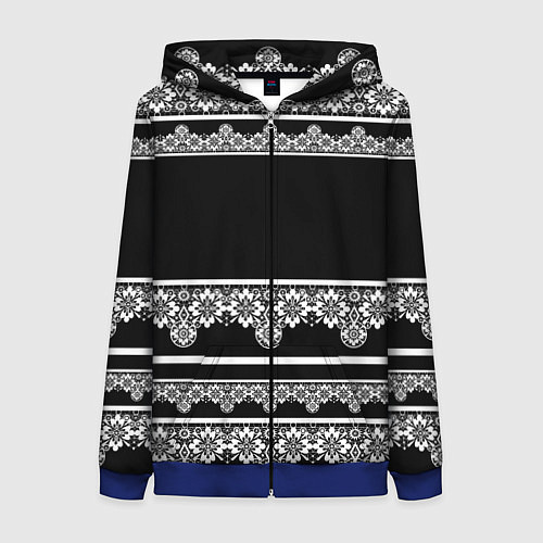 Женская толстовка на молнии Белое кружево на черном фоне lace / 3D-Синий – фото 1