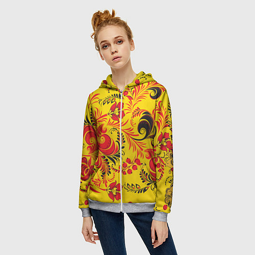 Женская толстовка на молнии Хохломская Роспись Цветы / 3D-Меланж – фото 3