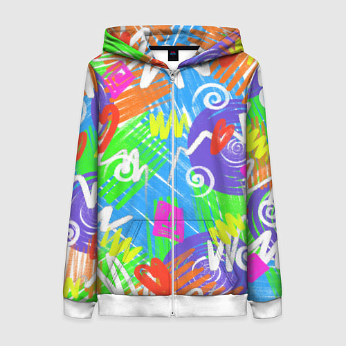 Женская толстовка на молнии Яркий геометрический принт на белом фоне / 3D-Белый – фото 1