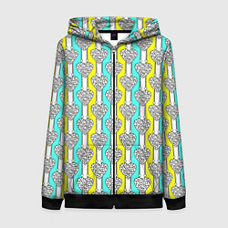 Толстовка на молнии женская Striped multicolored pattern with hearts, цвет: 3D-черный