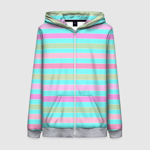 Женская толстовка на молнии Pink turquoise stripes horizontal Полосатый узор / 3D-Меланж – фото 1