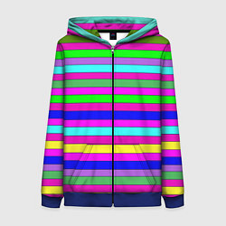 Толстовка на молнии женская Multicolored neon bright stripes, цвет: 3D-синий