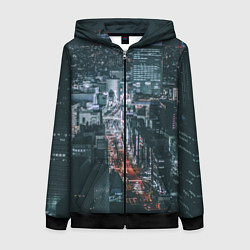 Толстовка на молнии женская Ночные улицы города с высоты - Белый, цвет: 3D-черный