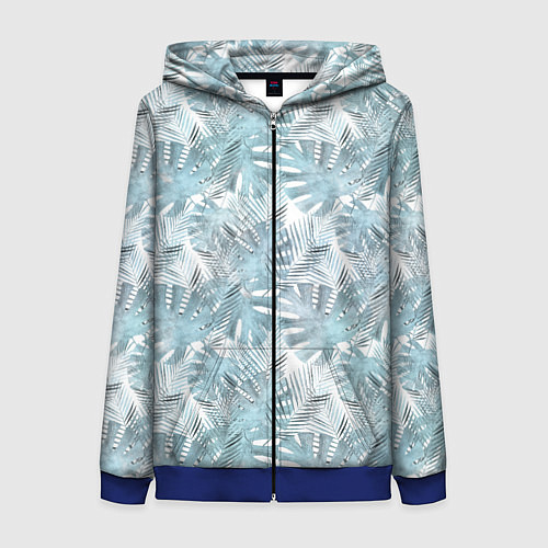 Женская толстовка на молнии Голубые листья пальмы на белом / 3D-Синий – фото 1
