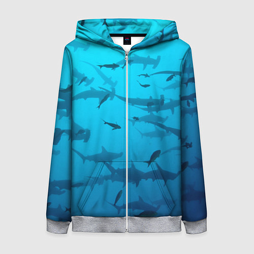 Женская толстовка на молнии Акулы - океан / 3D-Меланж – фото 1