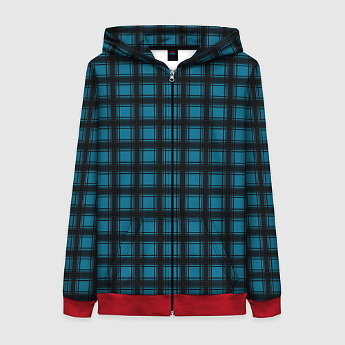 Женская толстовка на молнии Black and blue plaid / 3D-Красный – фото 1