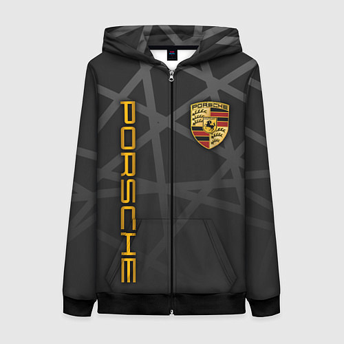 Женская толстовка на молнии PORSCHE : ГЕОМЕТРИЧЕСКИЕ ЛИНИИ / 3D-Черный – фото 1