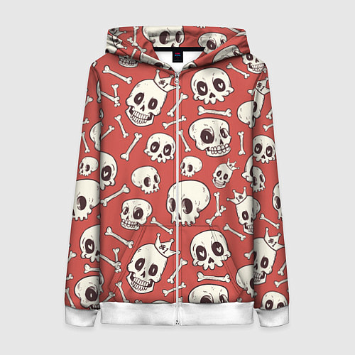 Женская толстовка на молнии Черепа на красном фоне / 3D-Белый – фото 1