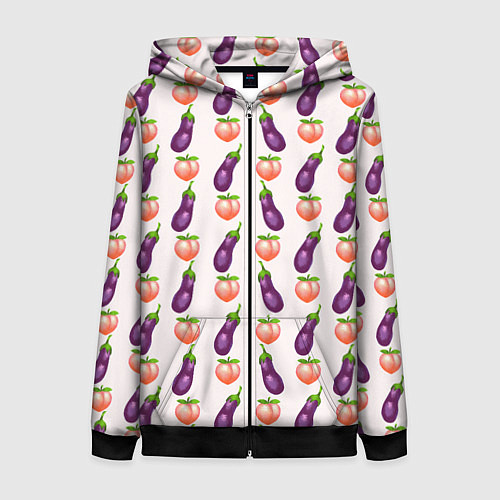 Женская толстовка на молнии Баклажаны и персики паттерн / 3D-Черный – фото 1
