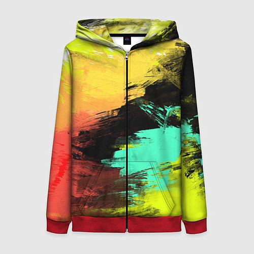 Женская толстовка на молнии Яркий красочный гранж / 3D-Красный – фото 1