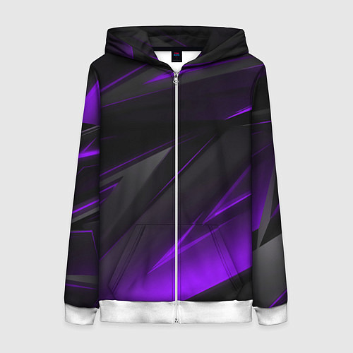 Женская толстовка на молнии Черно-фиолетовая геометрическая абстракция / 3D-Белый – фото 1
