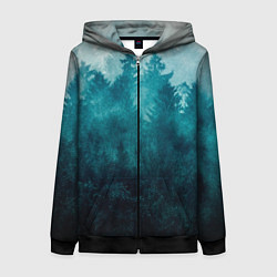 Толстовка на молнии женская Темный хвойный лес, цвет: 3D-черный