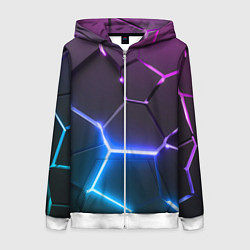 Толстовка на молнии женская Фиолетовый градиент - неоновые геометрические плит, цвет: 3D-белый