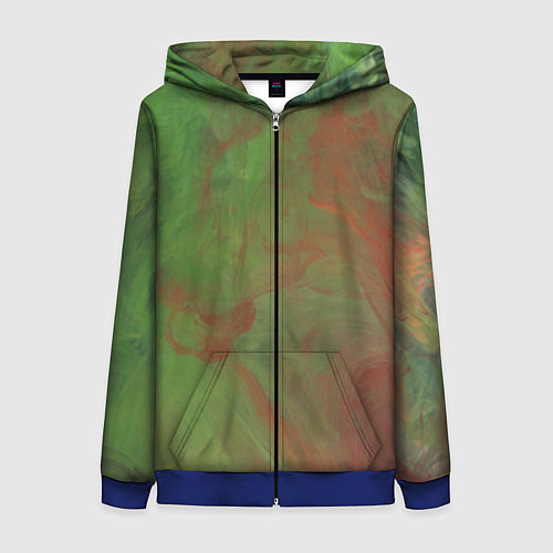 Женская толстовка на молнии Зелёные и красные волны красок / 3D-Синий – фото 1