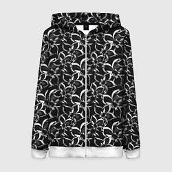 Женская толстовка на молнии Черно-белый цветочный узор