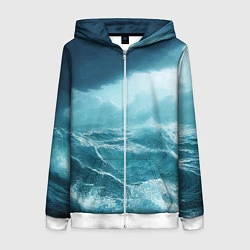 Толстовка на молнии женская Буря в море, цвет: 3D-белый