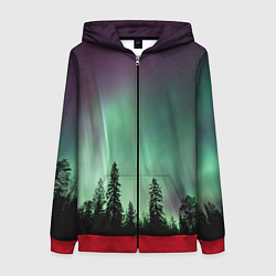 Женская толстовка на молнии Сияние над лесом