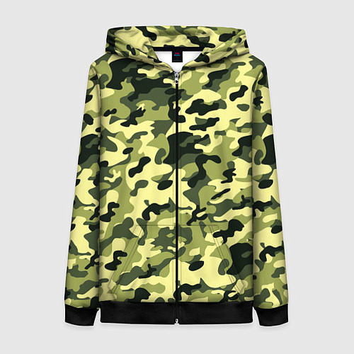 Женская толстовка на молнии Камуфляж Зеленые листья / 3D-Черный – фото 1