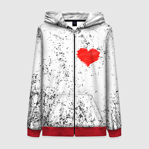 Женская толстовка на молнии Сердце карандашом / 3D-Красный – фото 1