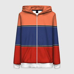 Толстовка на молнии женская Combined pattern striped orange red blue, цвет: 3D-белый