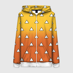 Толстовка на молнии женская Оранжевое кимоно с треугольниками - Зеницу клинок, цвет: 3D-белый