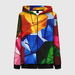 Толстовка на молнии женская Разноцветные зонтики, цвет: 3D-черный
