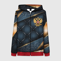 Женская толстовка на молнии Золотой герб России на объемном фоне