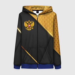 Женская толстовка на молнии Герб России на черном фоне с золотыми вставками