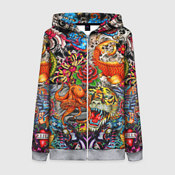 Толстовка на молнии женская Красочная иллюстрация, цвет: 3D-меланж