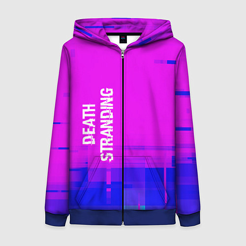 Женская толстовка на молнии Death Stranding glitch text effect: по-вертикали / 3D-Синий – фото 1
