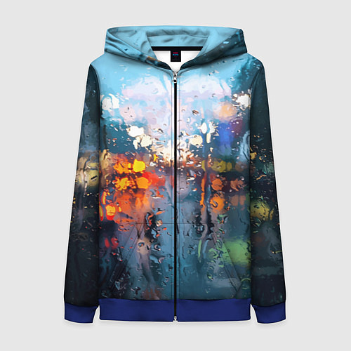 Женская толстовка на молнии Город через дождевое стекло / 3D-Синий – фото 1