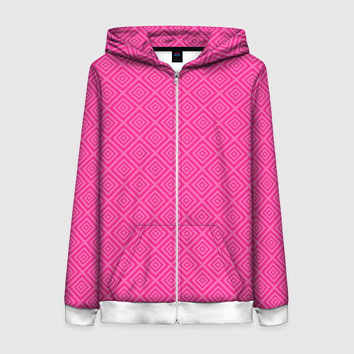 Женская толстовка на молнии Розовый орнамент из квадратиков / 3D-Белый – фото 1
