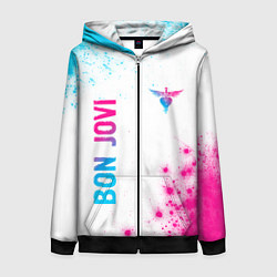 Толстовка на молнии женская Bon Jovi neon gradient style: надпись, символ, цвет: 3D-черный